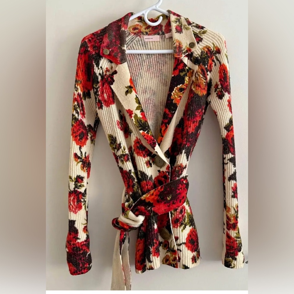 Anthropologie Floral Cardigan with Belt